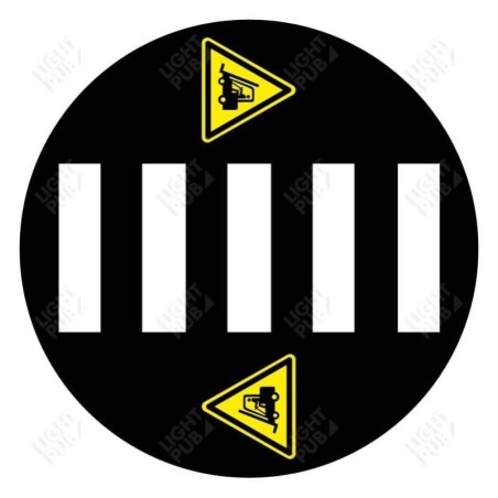 Projection of luminous crosswalk sign on the ground with caution cart sign